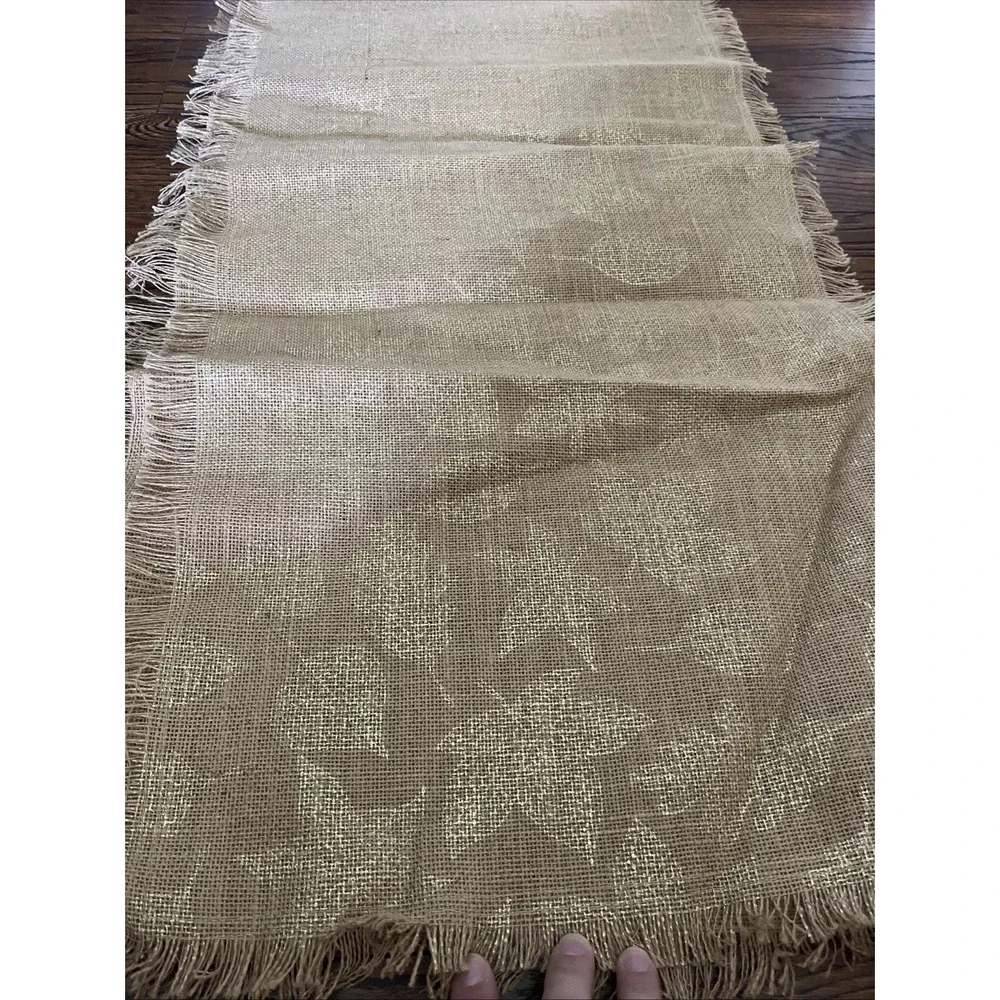 Tahari Home Table Runner 16 X 90 Tan Burlap Gold Color Fall Leaf Thanksgiving